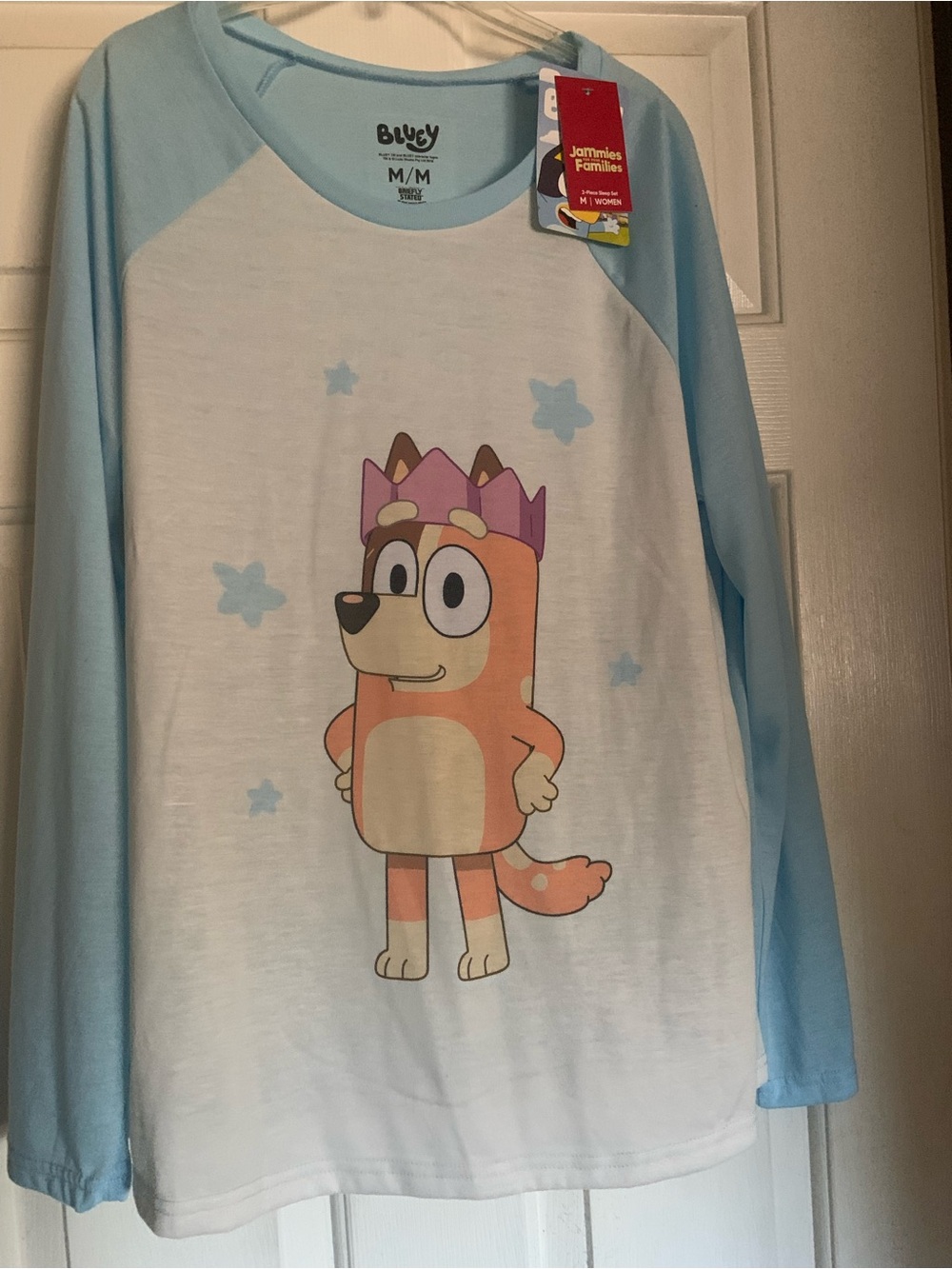 Bluey Light Blue & White Raglan Long-Sleeve Pajama Top - Light Blue